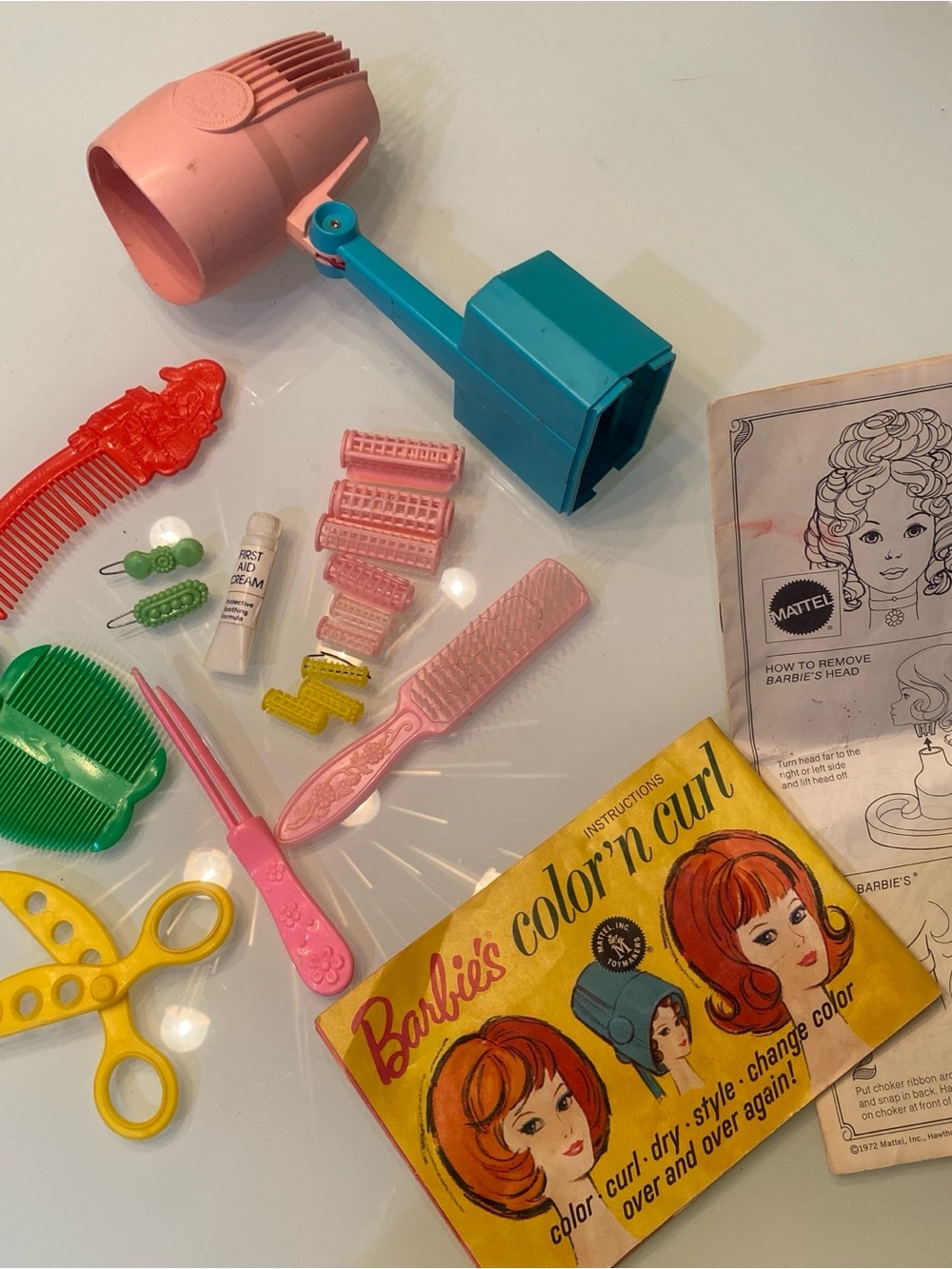 Vintage 1970s Barbie Accessories Lot Color N Curl Beauty Center Dryer Booklets
